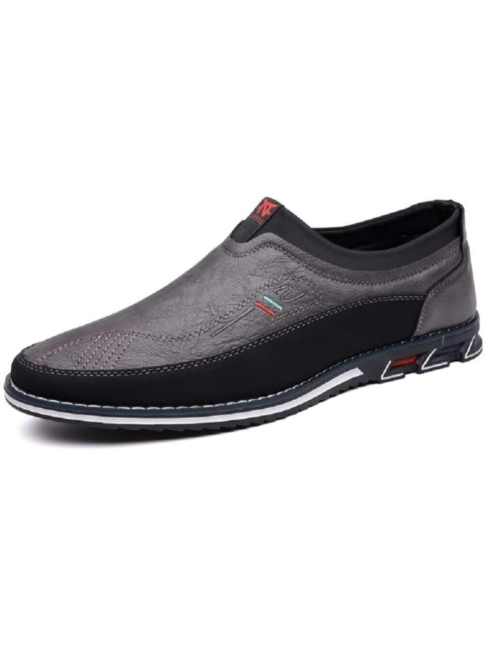 Men's Dark Grey Textured Pebbled Leather Pointed Toe Comfort Driving Loafer Shoe